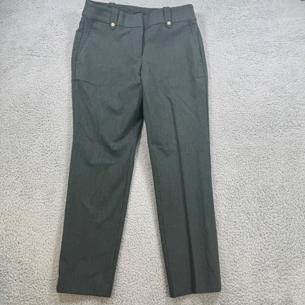 LOFT Curvy Slim Dress Pants Womens Size 2 Green Flat Front Ankle Slacks